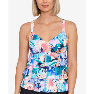 Swim Solutions Women's Triple Tier Printed Tankini Multi Size 12 5019